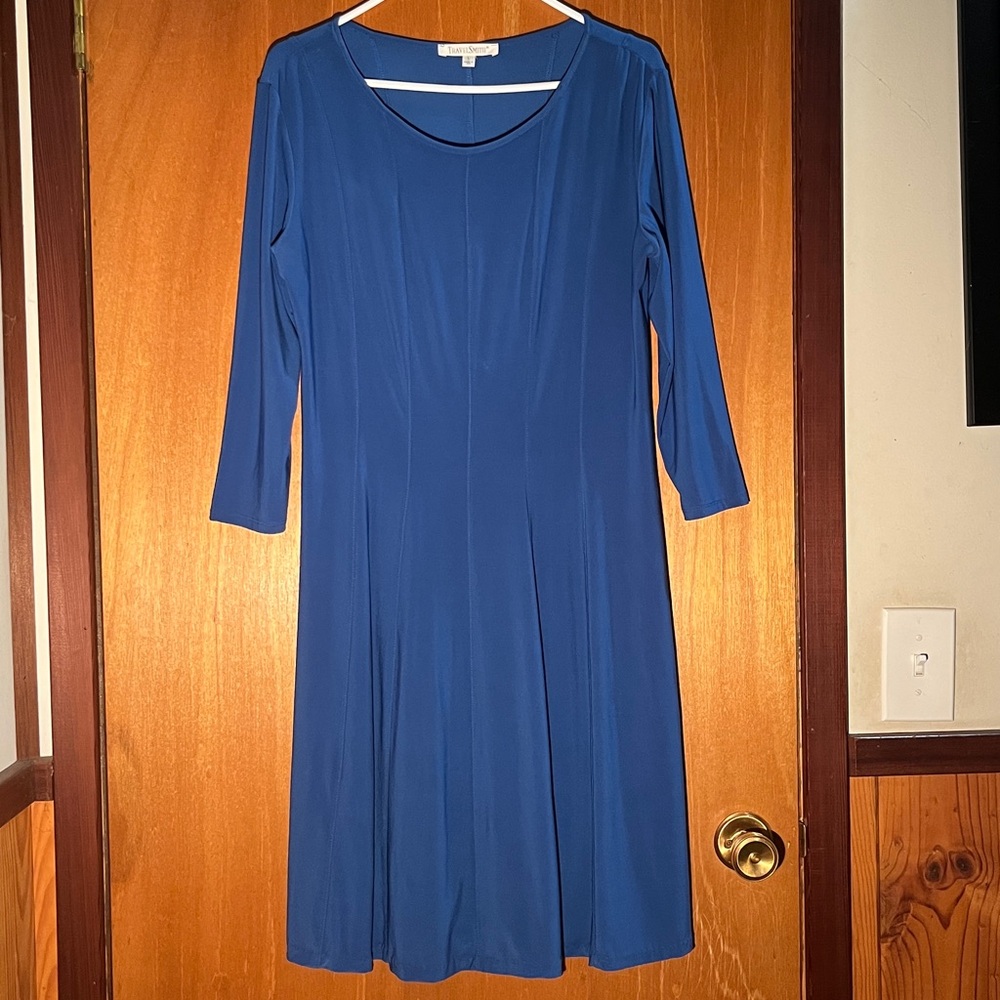 Travelsmith Long Sleeve Royal Blue Stretchy Wrinkle Resistant Dress - Size L